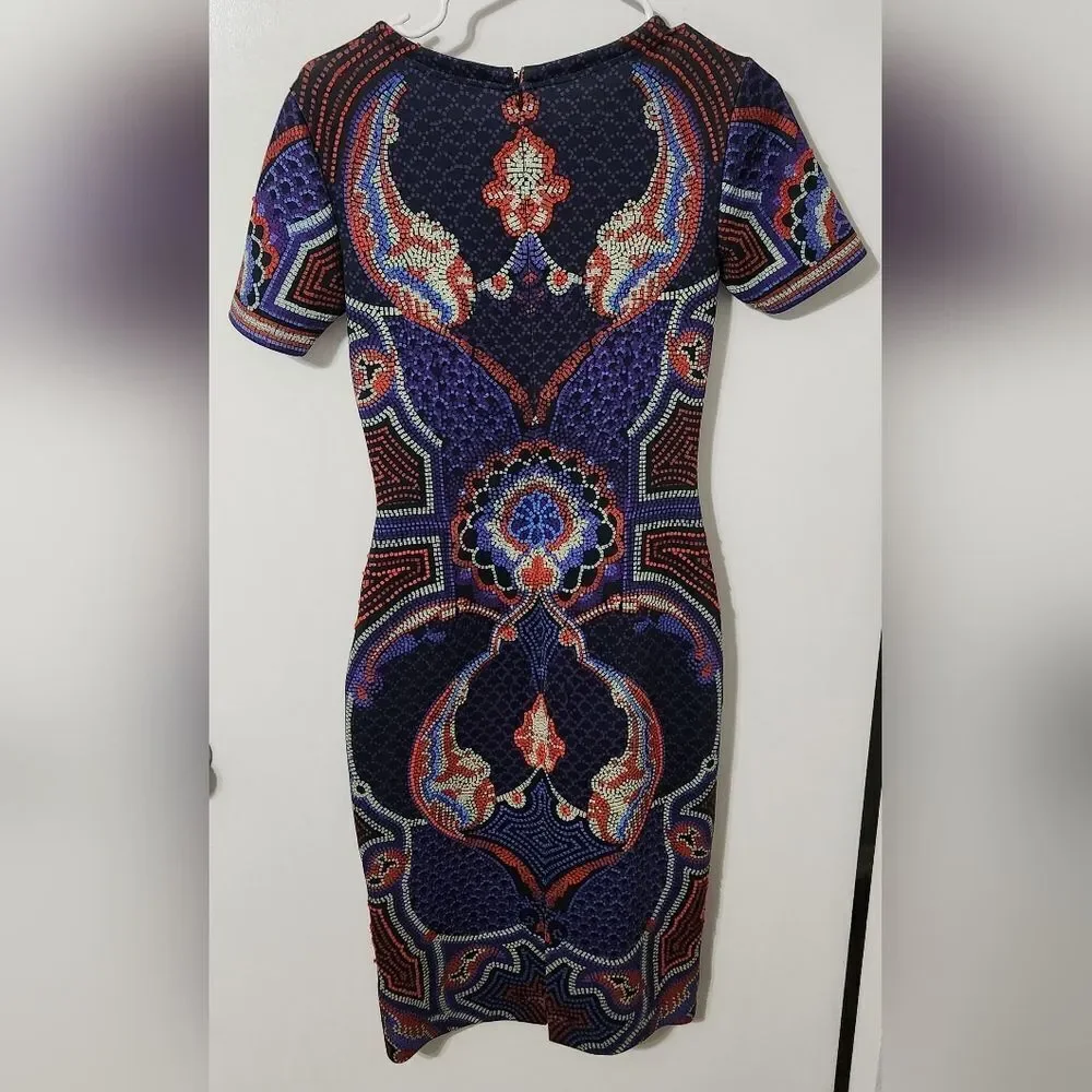 Pankaj & Nidhi Fitted Short Sleeve Scuba Dress, Mosaic Print, Size 2